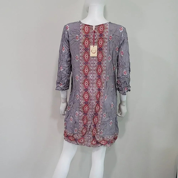 Raga Multi Color Button Vneck with 3/4 sleeve mini dress - Picture 5 of 9